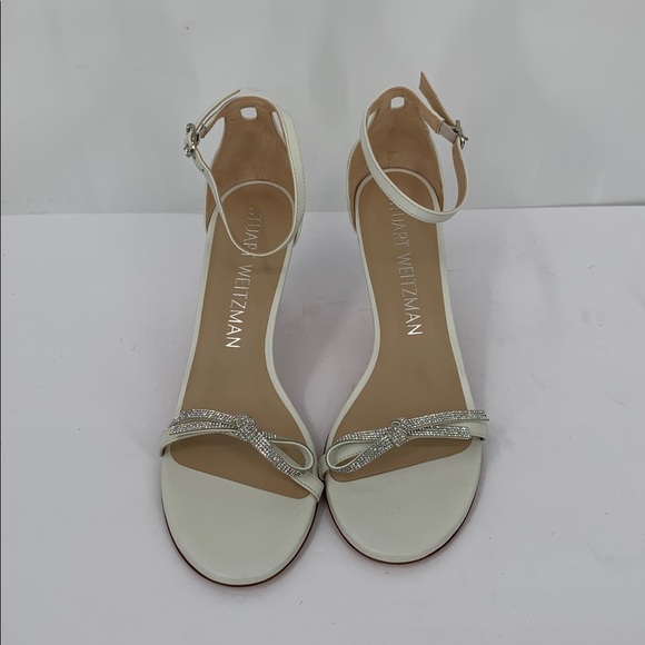 Stuart Weitzman Nudist bow sandal shoe white leather clear crystal formal 9.5 - Picture 4 of 8